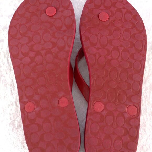 Coach Red Floral Print Flip-Flops Sandals Size 5–6 Logo Detail - Picture 7 of 7